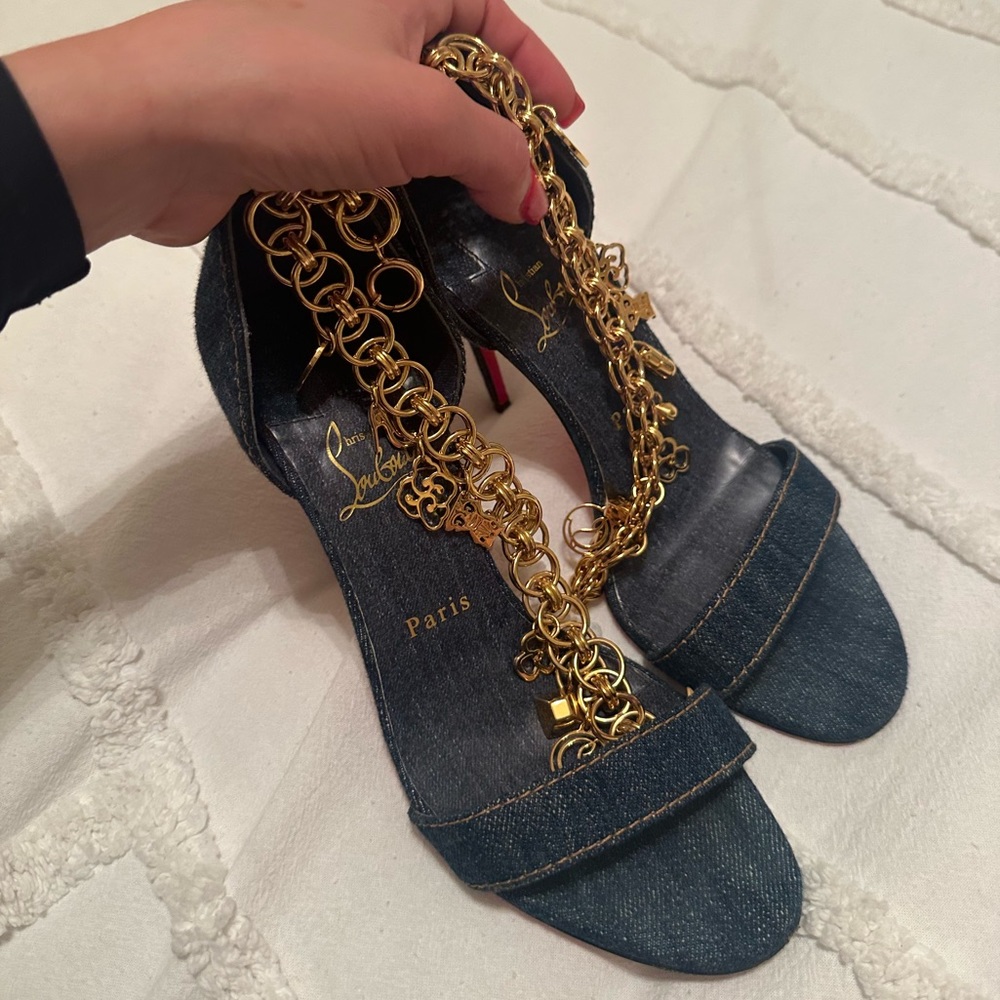 Christian Louboutin denim ankle bracelet heels
